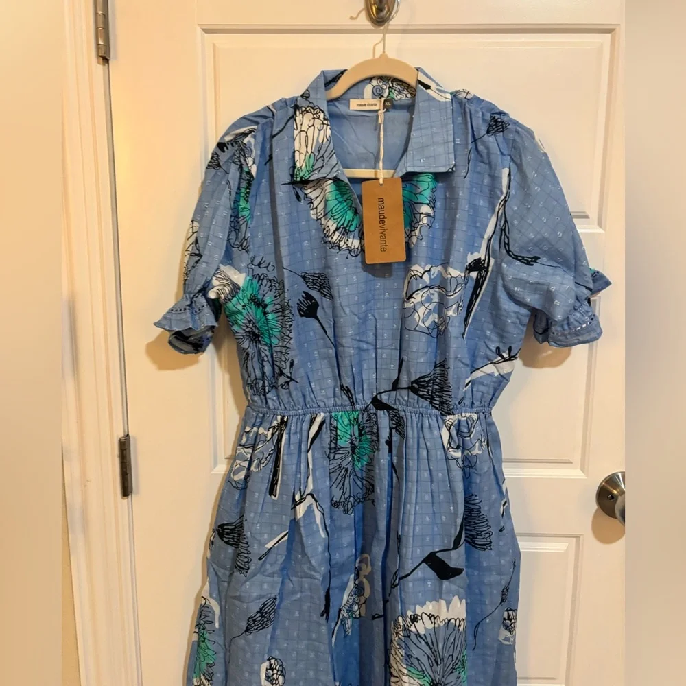 Blue Floral Short Sleeve Dress XL Maude Vivante - Picture 5 of 10